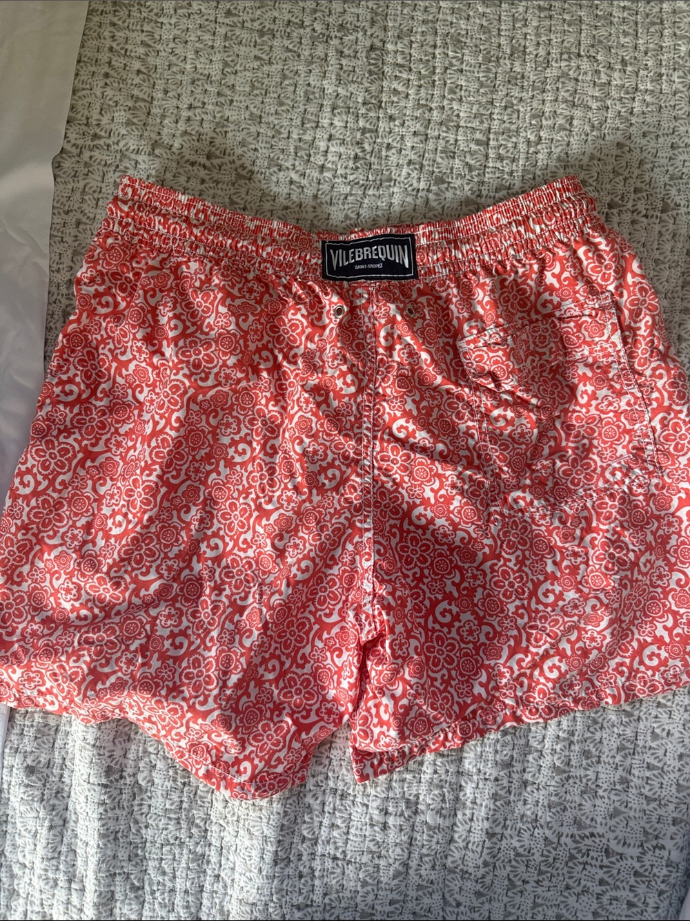 Vilebrequin Coral Red Tile-Print Swim Trunks